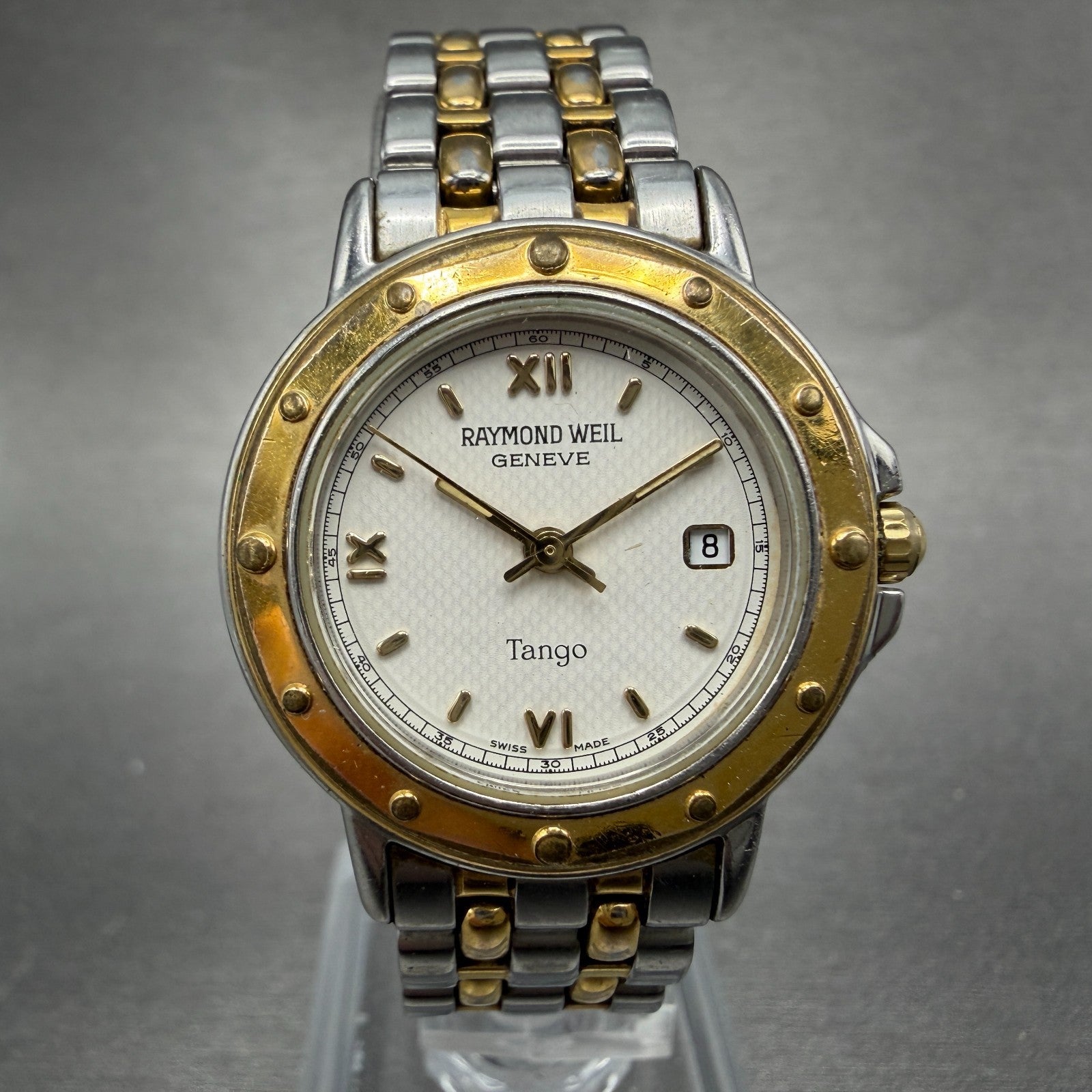 Raymond Weil Tango Watch Women 28mm White Dial Two Tone Date Round 5360 New Bat80