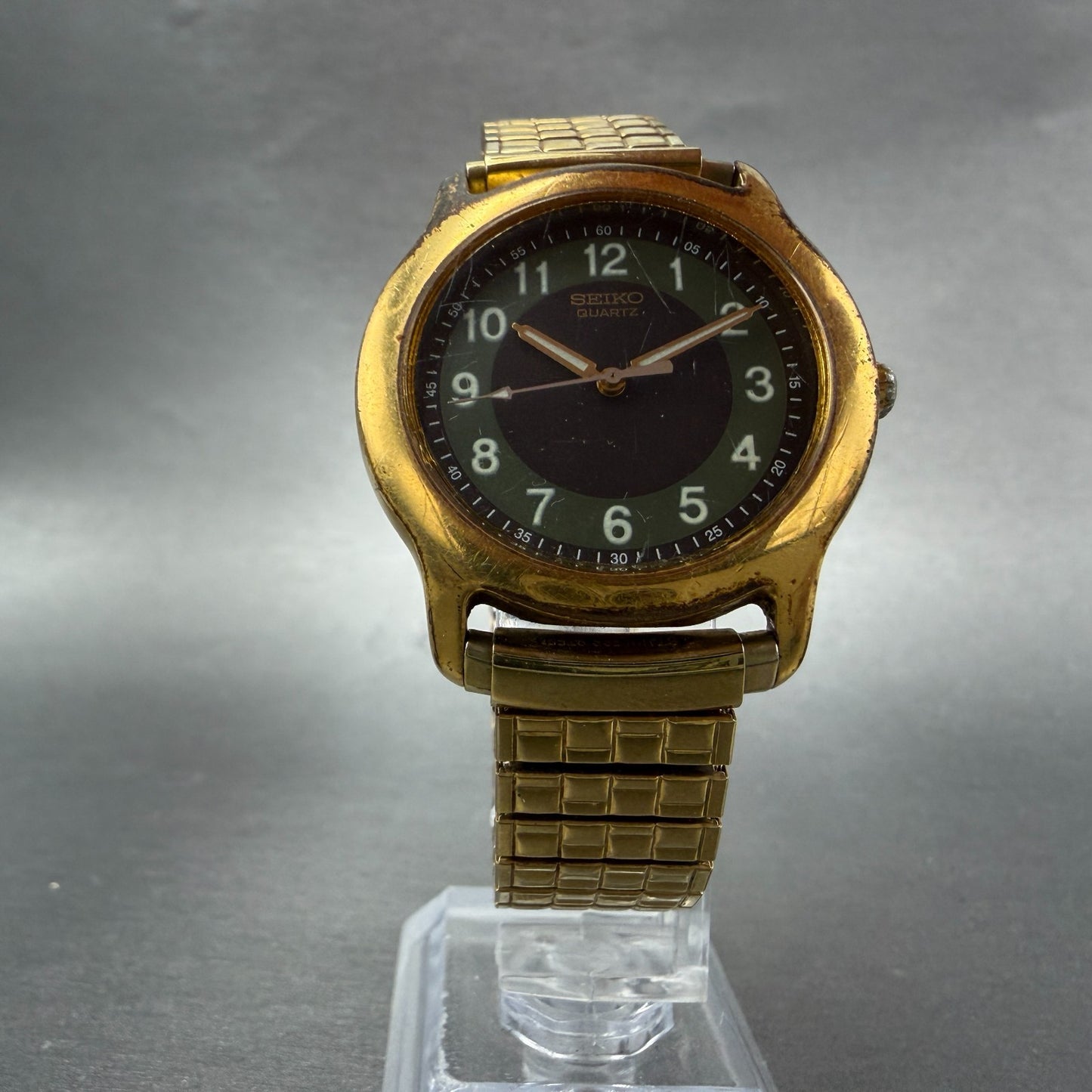 Seiko Watch Men 35mm Green & Brown Dial Gold Tone Round 7N01-6G39 New Battery5