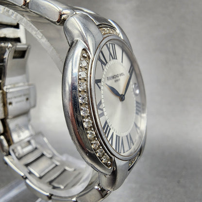 Raymond Weil Jasmine Watch Women 35mm White Dial Steel Diamond Bezel Date Works3