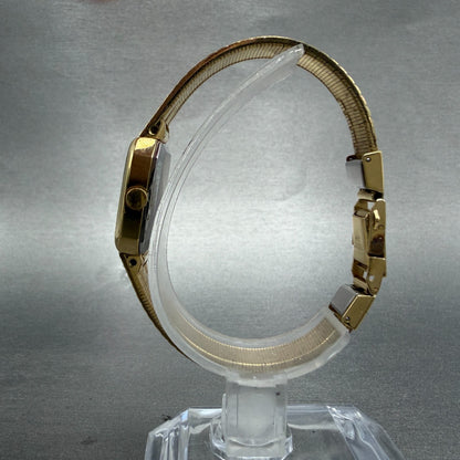 Seiko Watch Women 19mm Champagne Dial Gold Tone Rectangle 5421-5060 New Batt H9S6