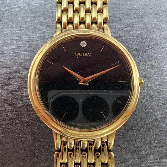 Seiko Watch Men 35mm Black Dial Gold Tone Round 7N00-F169 PARTS