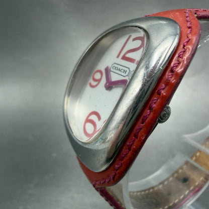 Coach Watch Women 32mm Silver Dial Silver Tone Oval Red Leather Band New Battery2