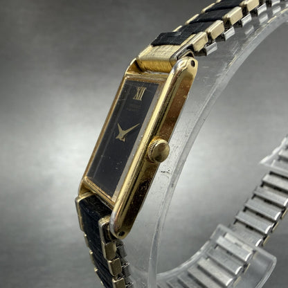 Seiko Tank Watch Women 13mm Black Dial Gold & Black Tone 2E20-5120 New Battery2