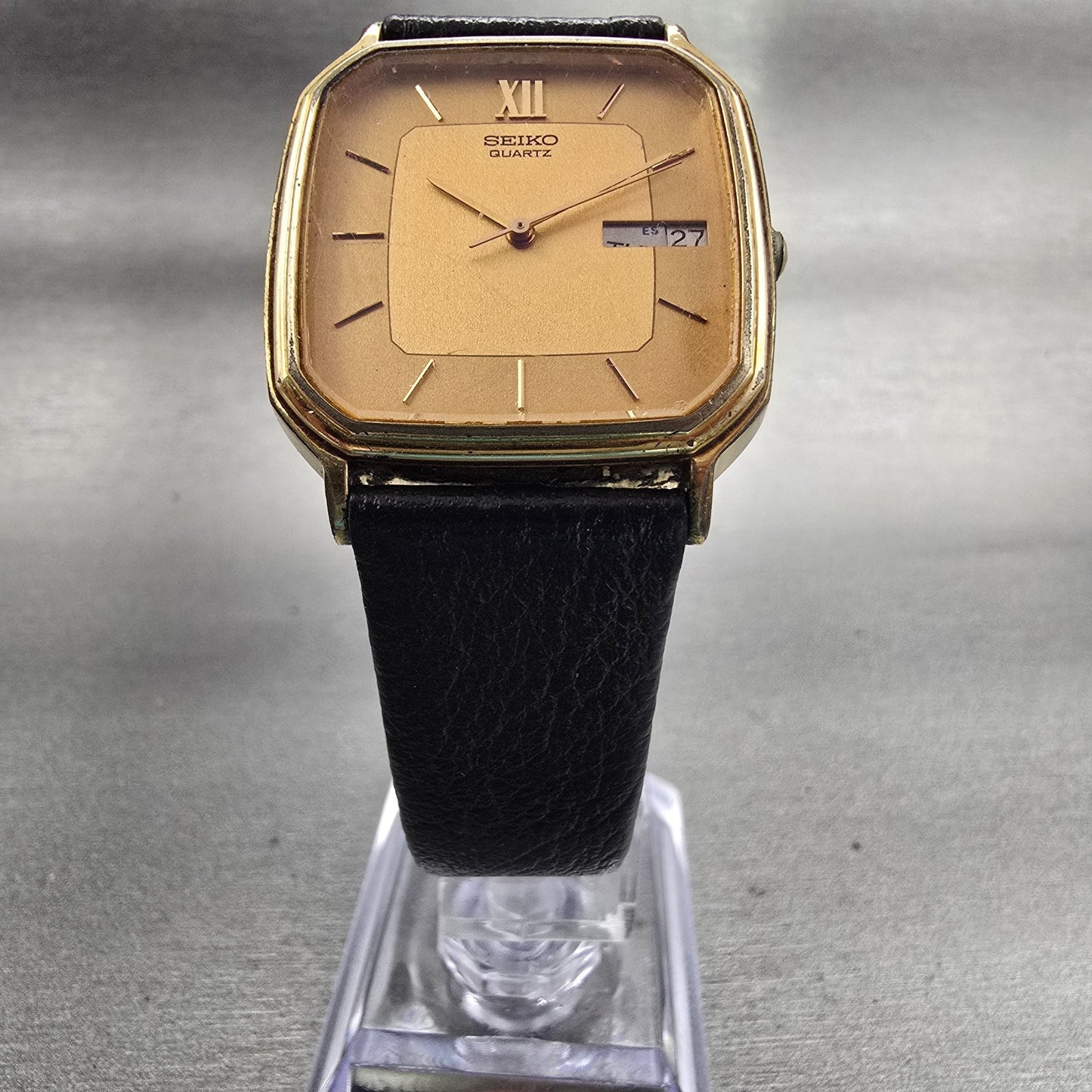 Seiko Watch Men 30mm Gold Dial Gold Tone Rectangle 7433-5009 READ!!! New Battery5