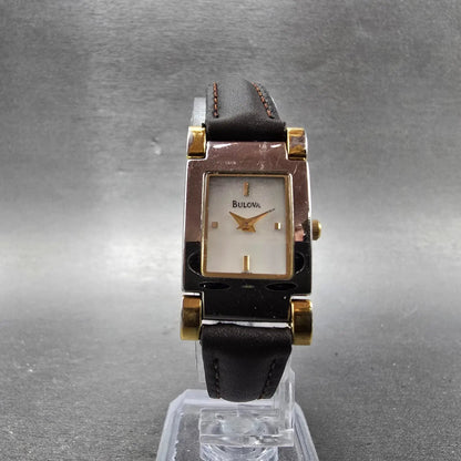 Bulova Tank Watch Women 18mm MOP Dial Two Tone Heart Rectangle 98T44 New Battery5