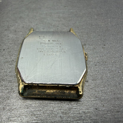 Seiko Tank Watch Men 28mm Champagne Dial Gold Tone Rectangle 7430-5089 PARTS10