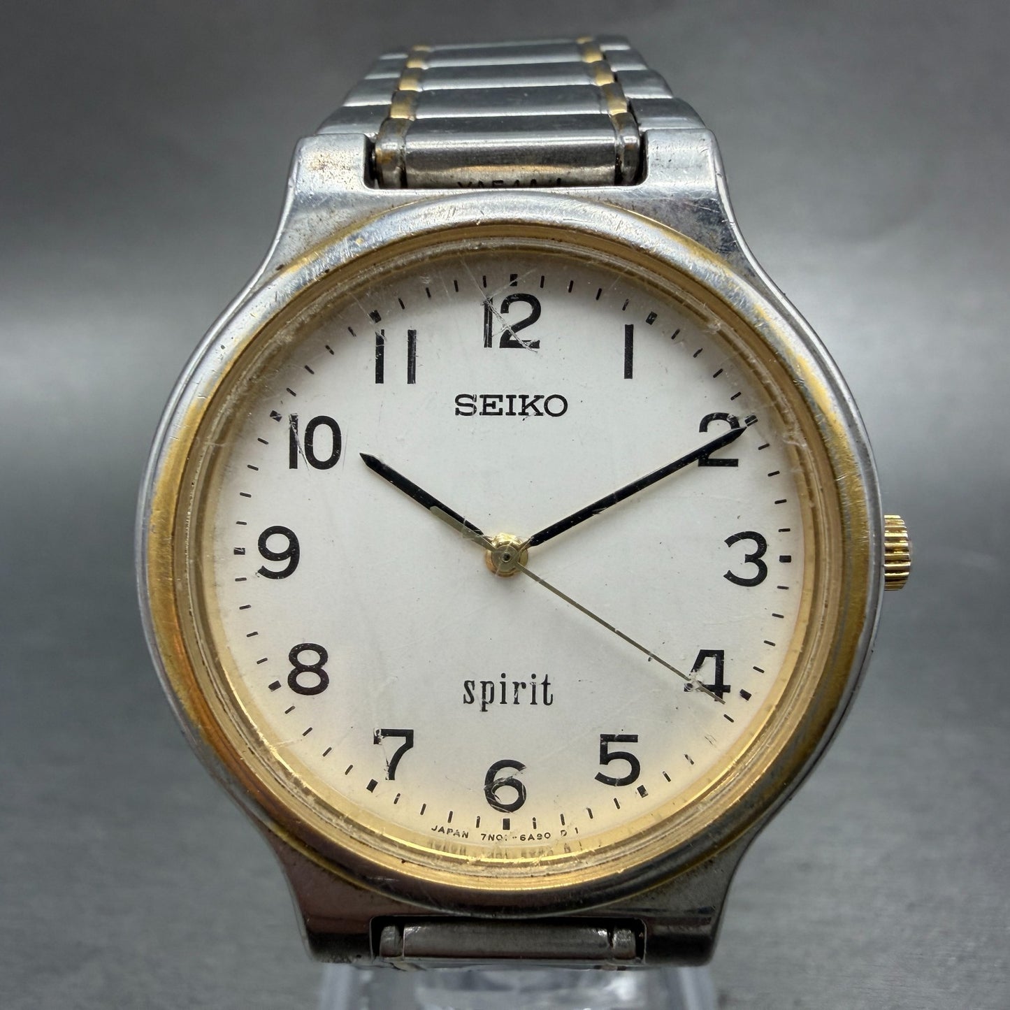 Seiko Spirit Watch Men 34mm White Dial Two Tone Round 7n01-6a70 New Battery VTG0