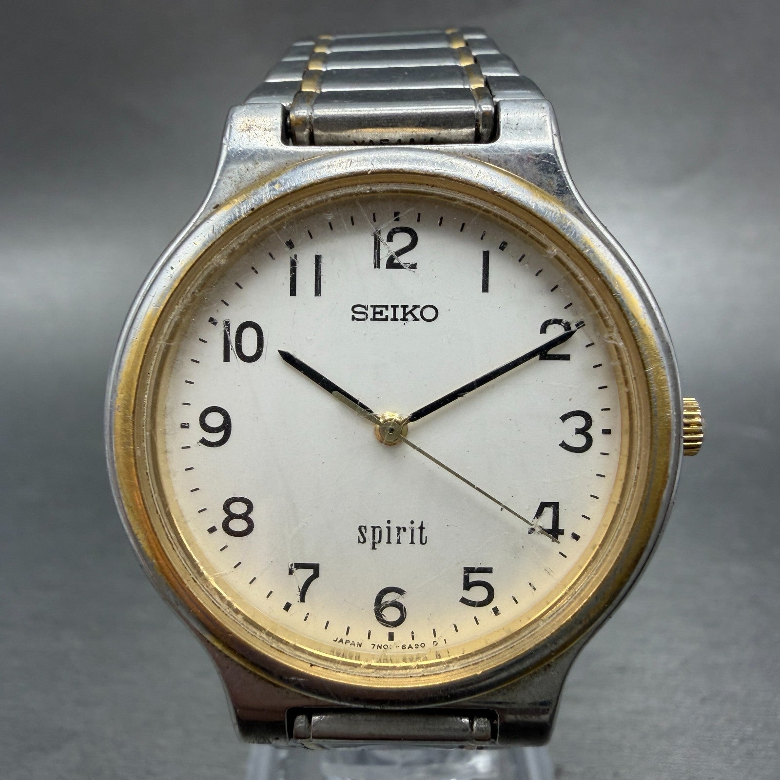 Seiko Spirit Watch Men 34mm White Dial Two Tone Round 7n01-6a70 New Battery VTG0