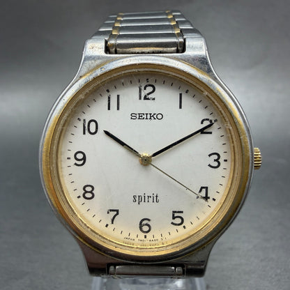 Seiko Spirit Watch Men 34mm White Dial Two Tone Round 7n01-6a70 New Battery VTG0