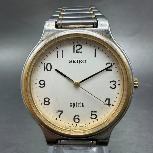 Seiko Spirit Watch Men 34mm White Dial Two Tone Round 7n01-6a70 New Battery VTG0