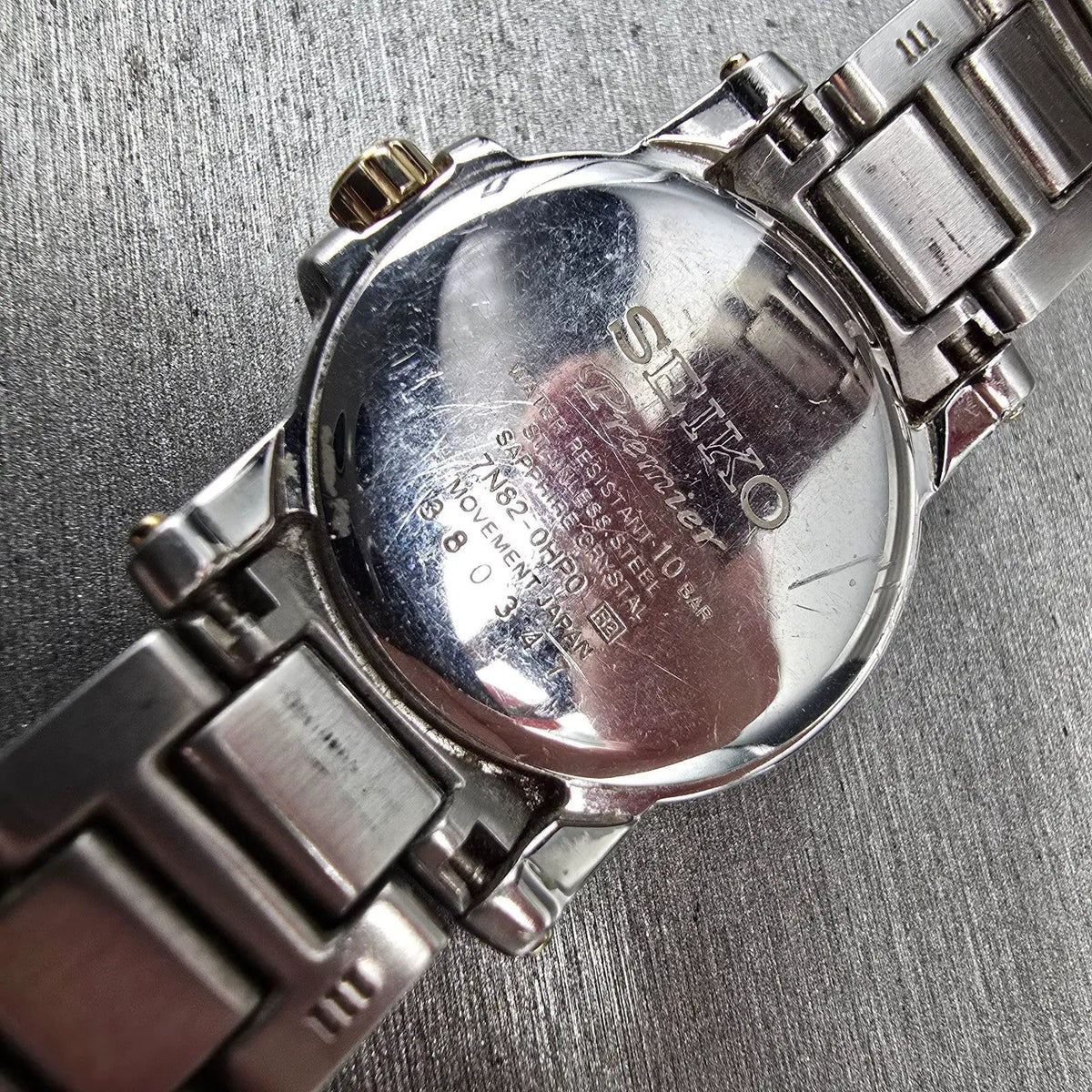 Seiko Premier Watch Women 28mm Silver Dial Two Tone Date Round 7N82-0HP0 New Bat10