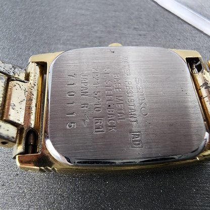 Seiko Watch Women 19mm Champagne Dial Gold Tone Rectangle 2P215210 New Battery9