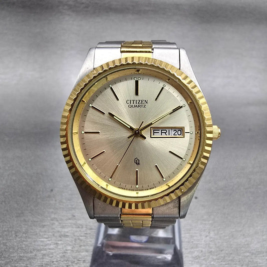Citizen CQ Watch Men 35mm Champagne Dial Two Tone Daydate 6100-S26569 New Batt0