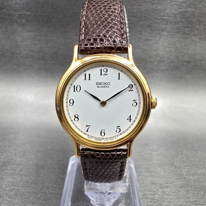 Seiko Watch Women 26mm White Dial Gold Tone Round V700-6091 New Battery Vintage0