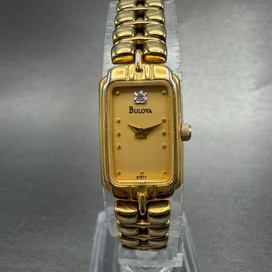Bulova Tank Watch Women 14mm Champagne Dial Gold Tone Rectangle 97P77 NewBattery0