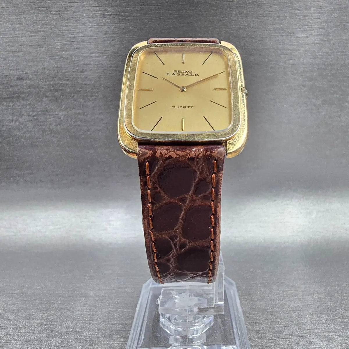 Seiko Lassale Watch Men 27mm Gold Dial Gold Tone Rectangle 9300-5008 New Battery5