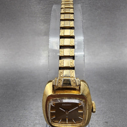 Seiko Watch Women 29mm Gold Dial Gold Tone Rectangle Manual Wind Runs 1134994