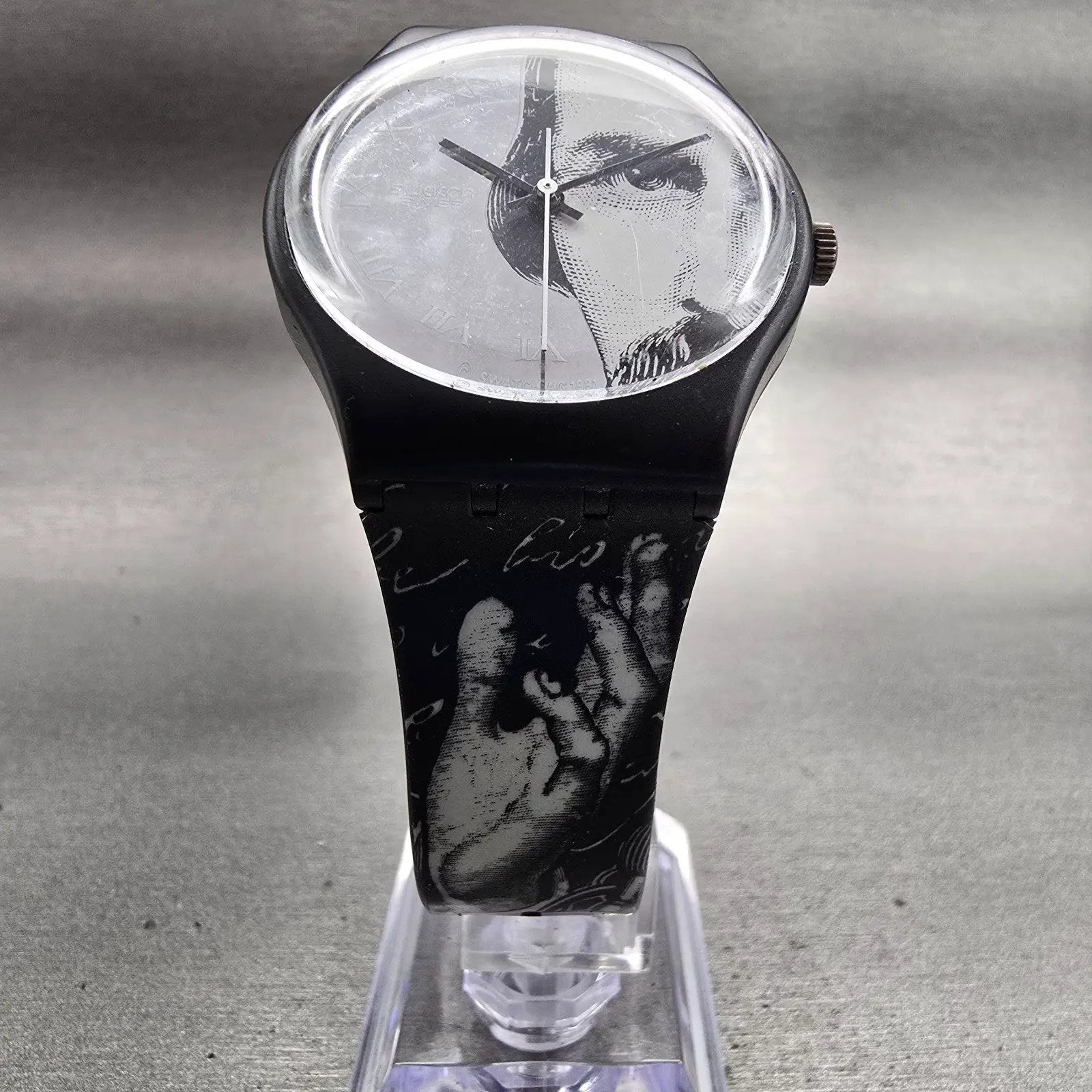 Swatch Gent GLANCE Watch Men 34mm Silver Dial Black Case Round GB149 New Batt L5