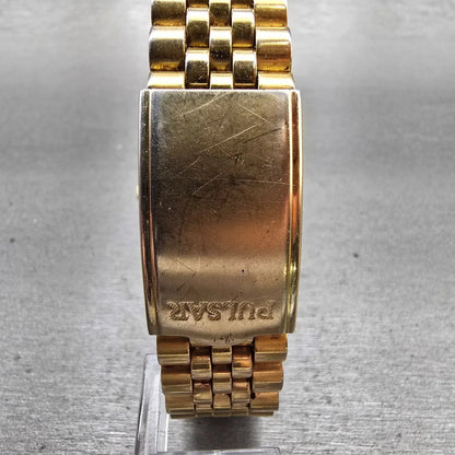 Seiko Pulsar President Watch Men 35mm Black Dial Gold Tone Daydate New Battery7