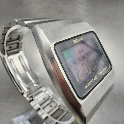 Seiko Digital Watch Men 34mm LCD Silver Tone Rectangle M1544019 PARTS4