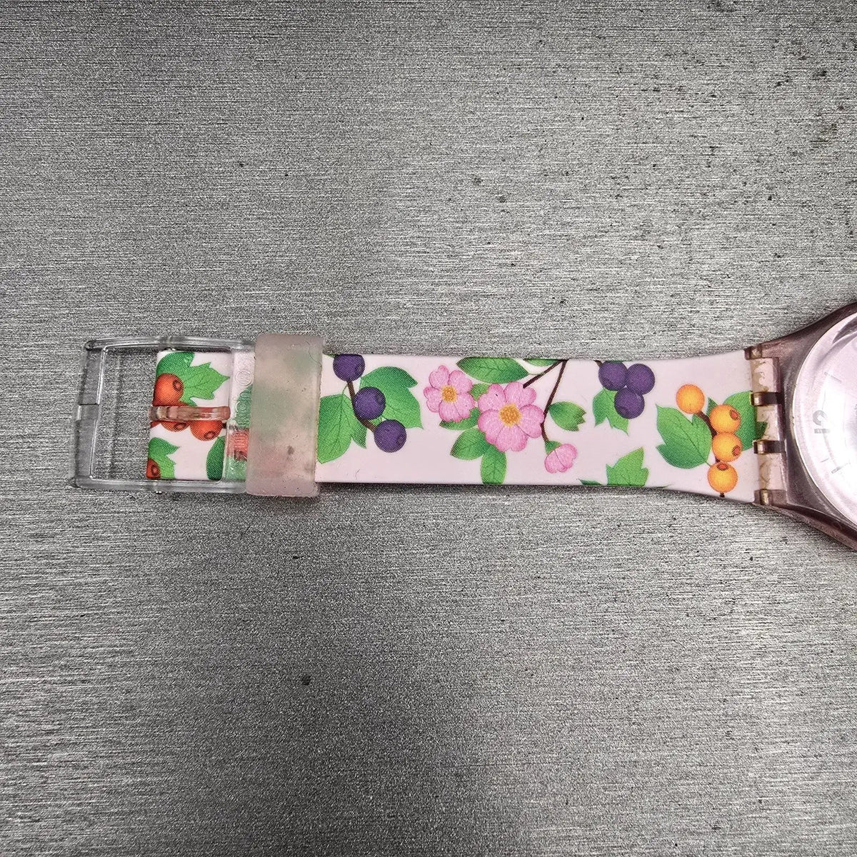 Swatch Merry Berry Watch Women 34mm Pink Dial Clear Case Round GP150 New Battery13