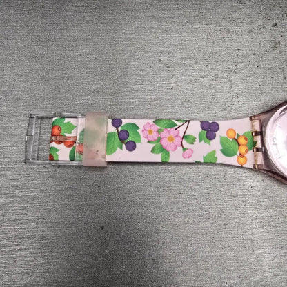 Swatch Merry Berry Watch Women 34mm Pink Dial Clear Case Round GP150 New Battery13