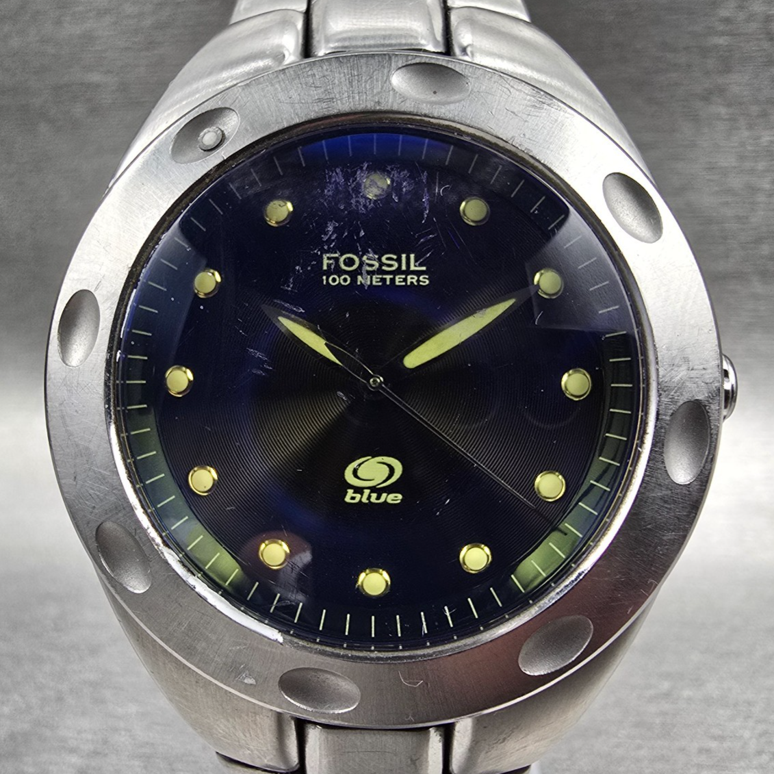 Fossil Blue Watch Men 40mm Blue Dial Silver Tone Round AM-3345 New Battery1