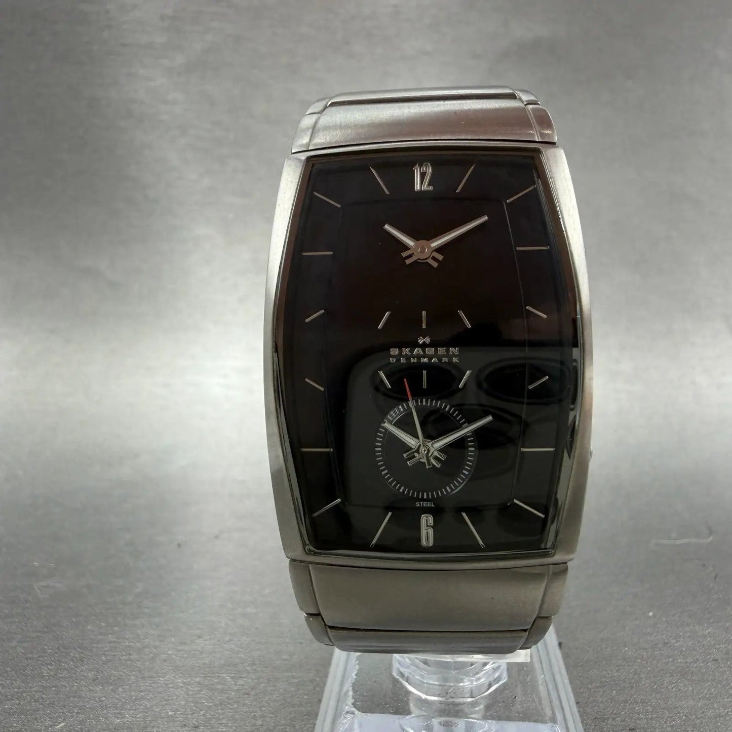 Skagen Dual Time Watch Men 31mm Black Dial Silver Tone 281LSXB New Battery5