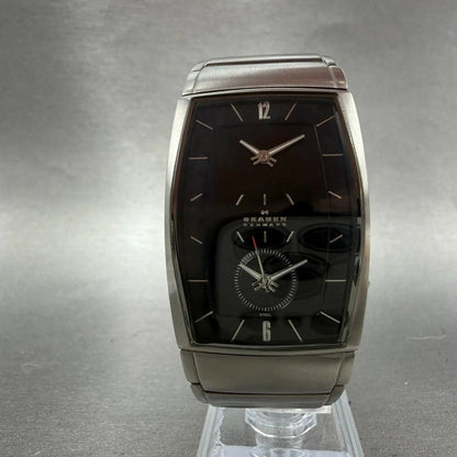 Skagen Dual Time Watch Men 31mm Black Dial Silver Tone 281LSXB New Battery5