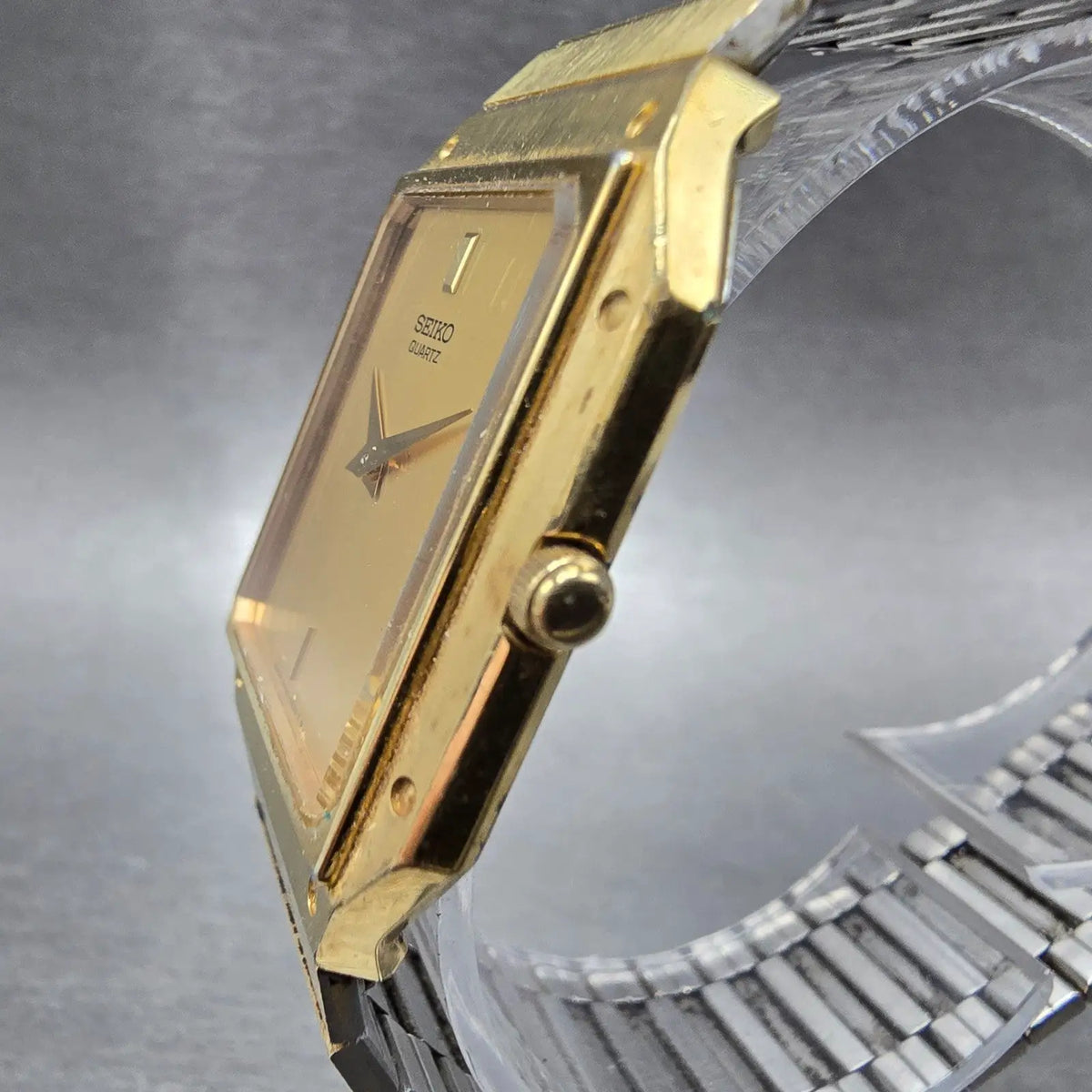 Seiko Tank Watch Men 29mm Gold Dial Gold Tone Rectangle 6530-5010 VTG PARTS3