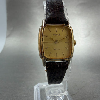 Tissot Watch Women 20mm Gold Dial Gold Tone Rectangle Leather Swiss New Battery5
