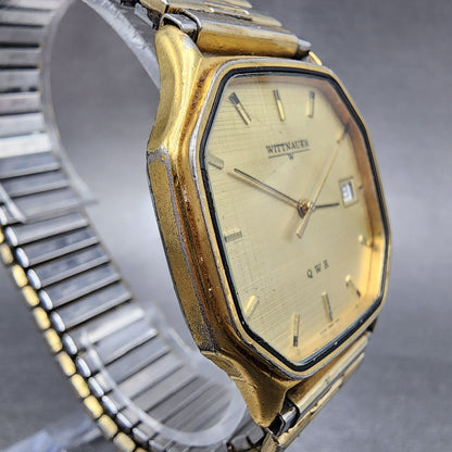 Wittnauer QWR Watch Men 33mm Champagne Dial Gold Tone Octagon Date 0255 PARTS4