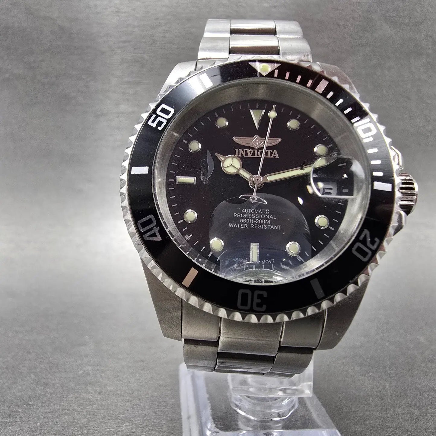 Invicta Pro Diver Automatic Watch Men 40mm Black Dial Silver Tone Date CHIP Runs5