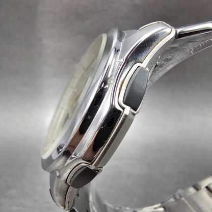Casio Wave Ceptor Watch Men 42mm Champagne Dial Steel Solar Analog Digital Works2