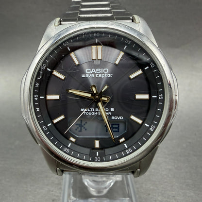 Casio Wave Ceptor  Watch Men 42mm Black Dial Steel Analog Digital Solar Runs ABL0