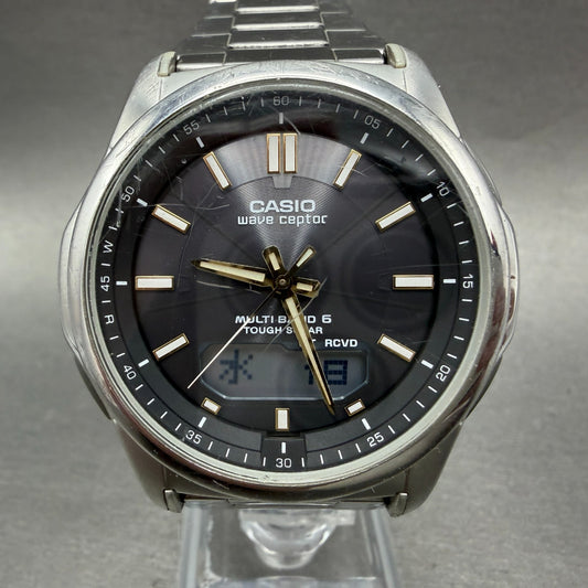 Casio Wave Ceptor  Watch Men 42mm Black Dial Steel Analog Digital Solar Runs ABL0