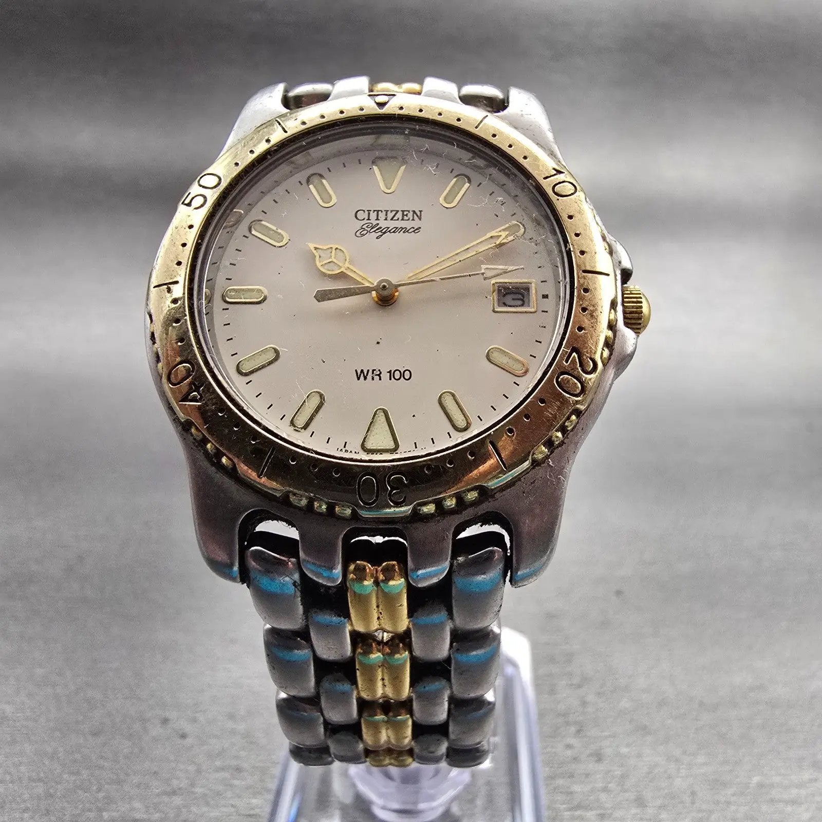 Citizen Elegance Watch Men 35mm Ivory Dial Two Tone Date 5510-F51863 New Battery5