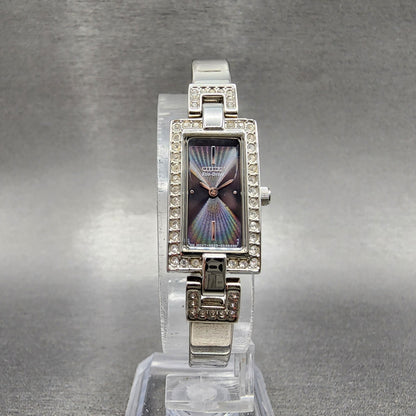 Citizen Eco-Drive Tank Watch Women 14mm Black Dial Steel Rectangle Crystals Runs