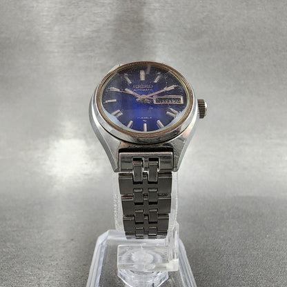 Seiko Automatic Watch Women 25mm Blue Dial Silver Tone Daydate 2206-0510 Runs