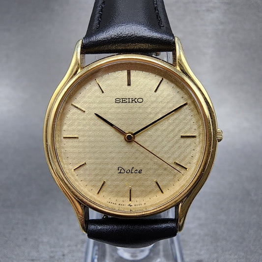 Seiko Dolce Watch Men 31mm Champagne Dial Gold Tone 8n416010 New Battery0