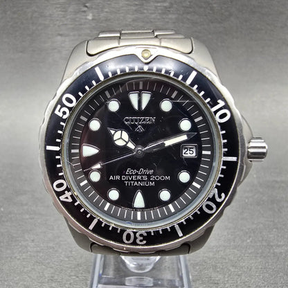 Citizen Eco-Drive Dive Watch Men 40mm Black Dial Titanium Date 7877-H04163 works0
