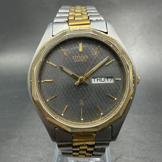 Citizen CQ Watch Men 36mm Gray Dial Two Tone Daydate Round 6100-S18655 New BattP0