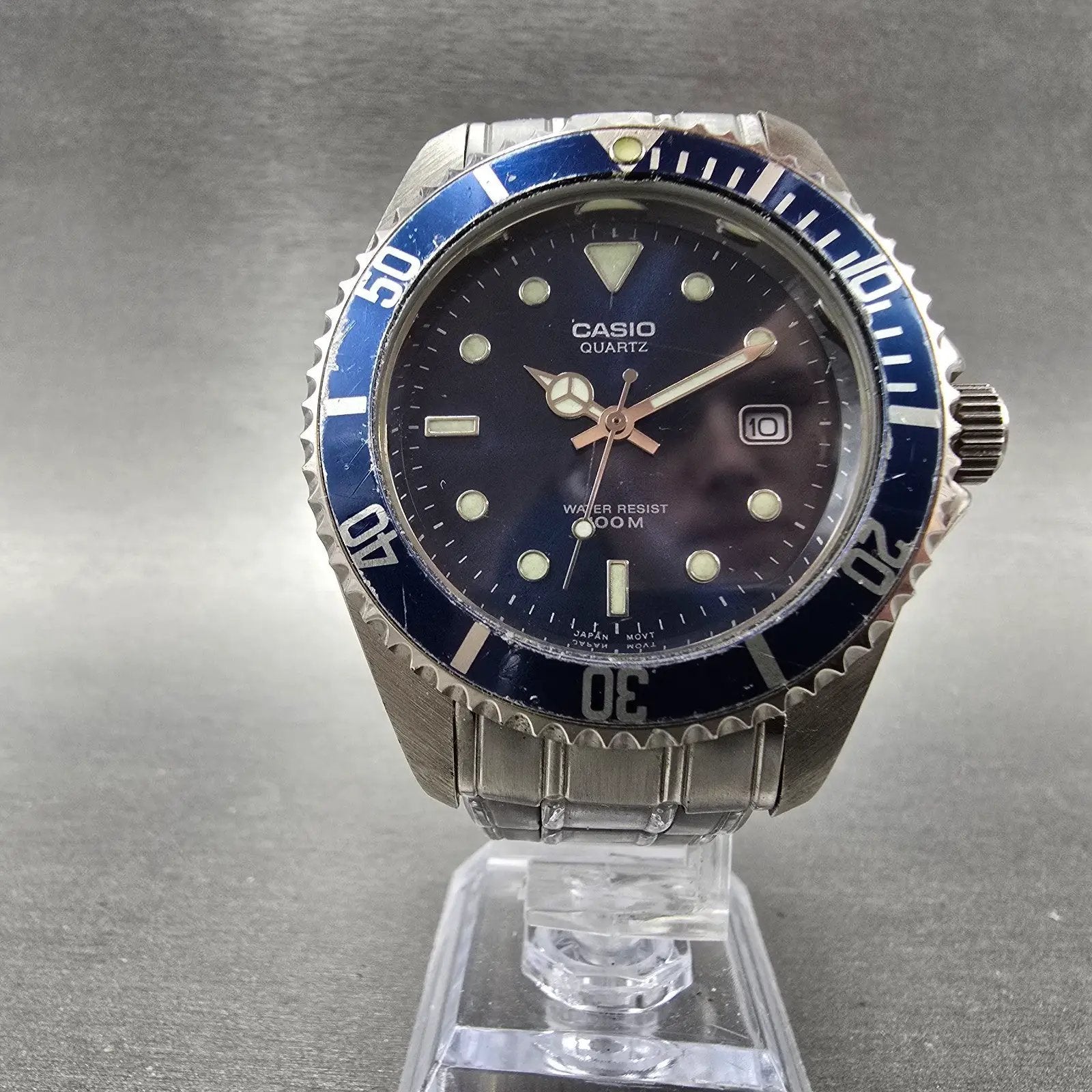 Casio Dive Watch Men 40mm Blue Dial Silver Tone Date MTD-1010 New Battery GJKK5