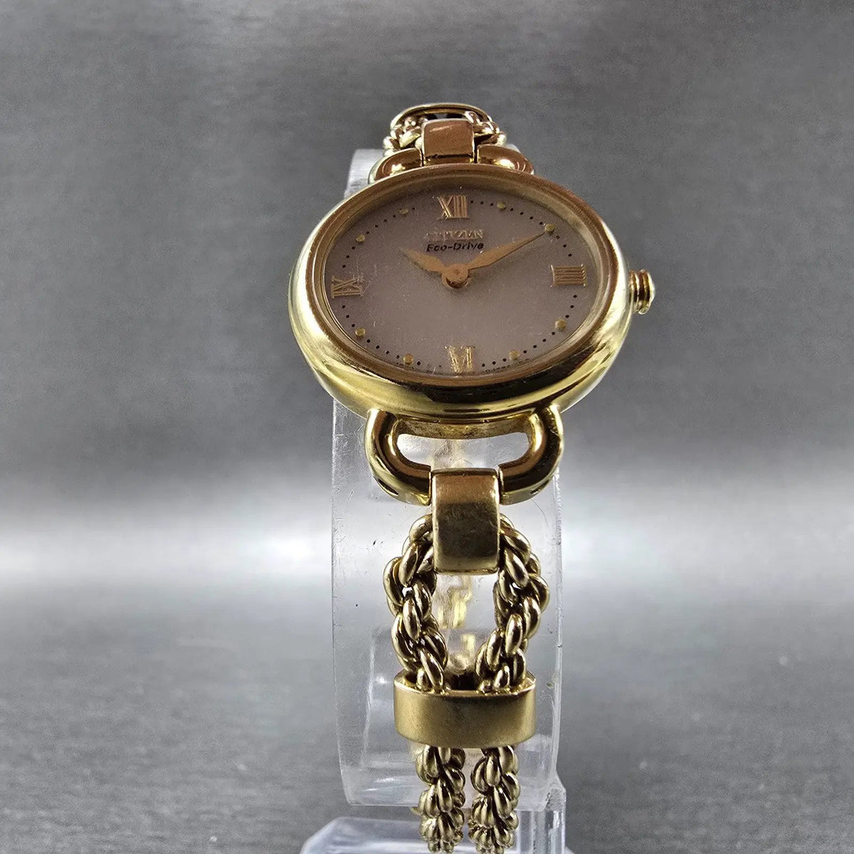 Citizen Eco-Drive Watch Women 23mm Champagne Dial Gold Oval B023-S021995 Works5