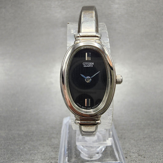 Citizen Watch Women 18mm Black Dial Silver Tone Oval 5920K15079 New Battery0