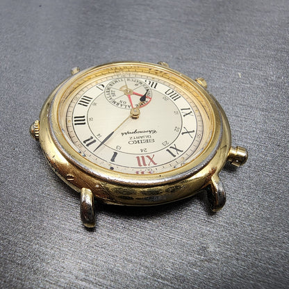 Seiko Chronograph Watch Men 35mm Champagne Dial Gold Tone 8m25-6009 NewBat READ!