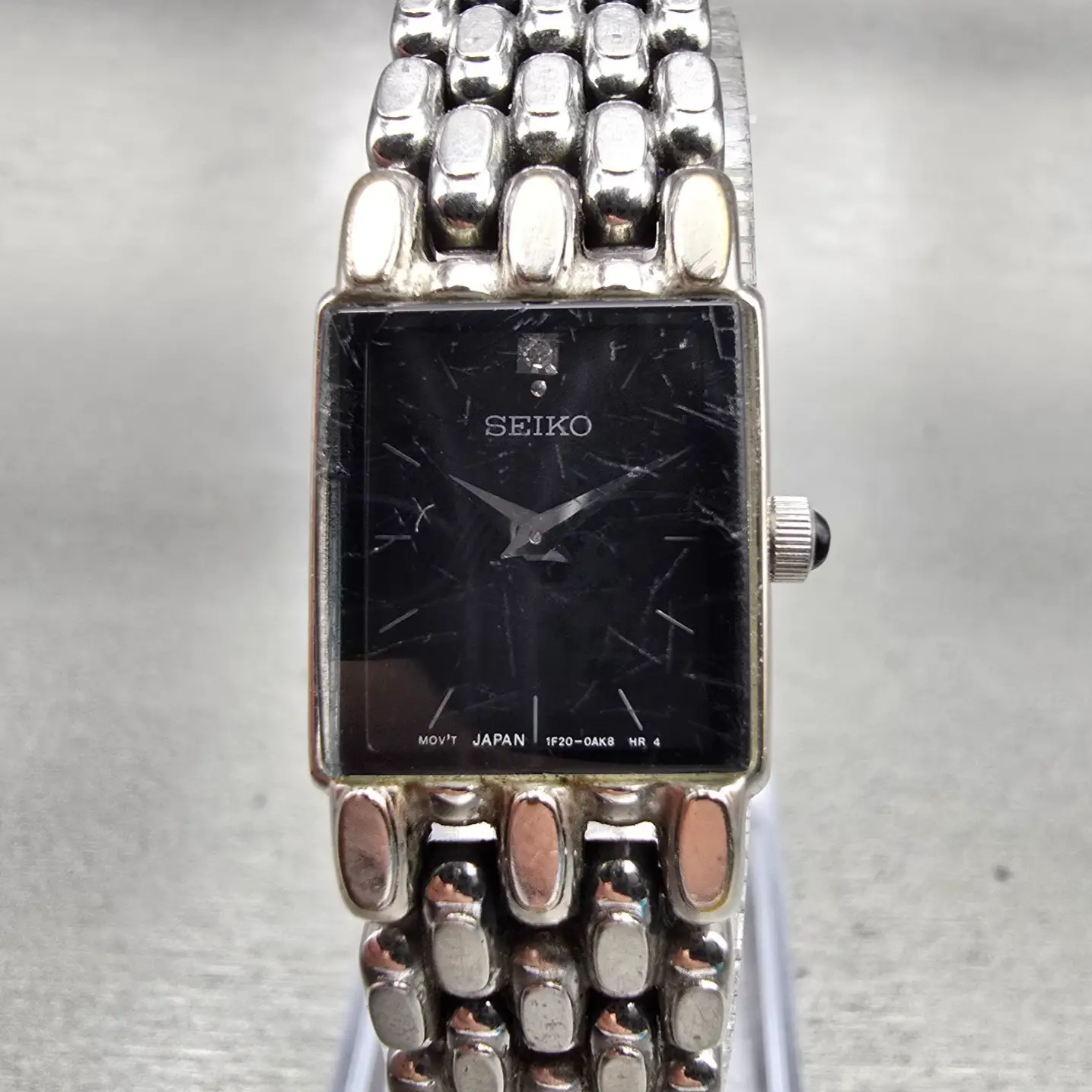 Seiko Watch Women 15mm Black Dial Silver Tone Rectangle 1F20-0AH0 New Battery0