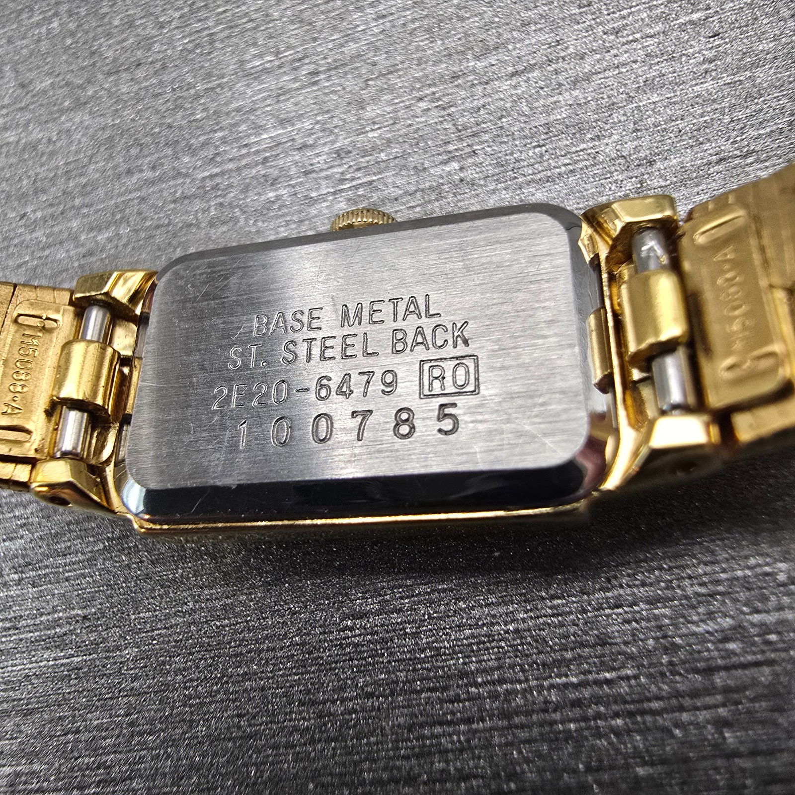 Seiko Watch Women 12mm Gold Dial Gold Tone Rectangle 2E20-6479 New Battery VTG10