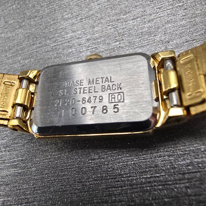 Seiko Watch Women 12mm Gold Dial Gold Tone Rectangle 2E20-6479 New Battery VTG10
