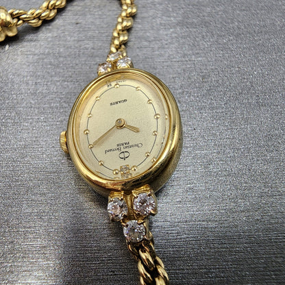 Christian Bernard Watch Women 16mm Cream Dial Gold Tone Oval READ!!! New Batt5